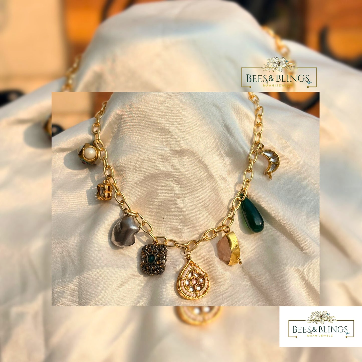 kundan charms party necklace