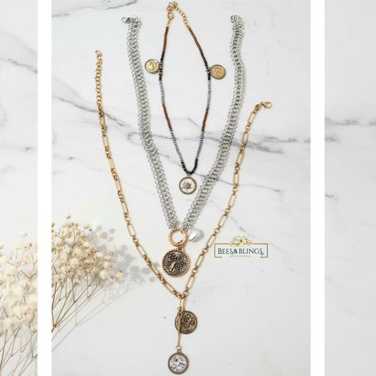 Vintage Coin Layered Chain Statement Necklace