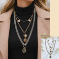 Vintage Coin Layered Chain Statement Necklace