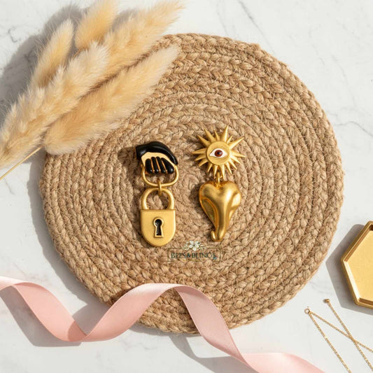 Golden Evil Eye Heart Statement Earrings
