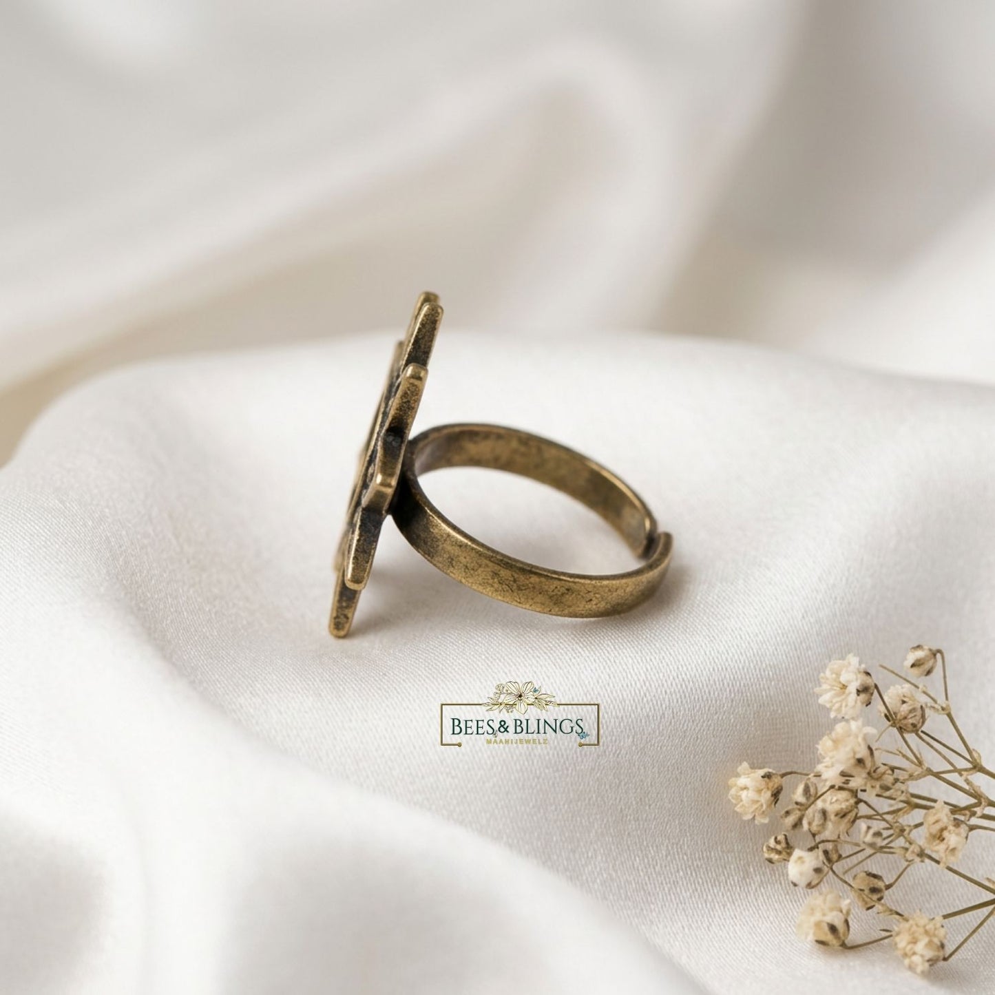silver oxidised Lotus Ring
