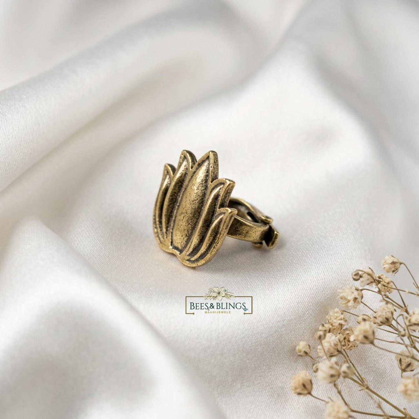 silver oxidised Lotus Ring