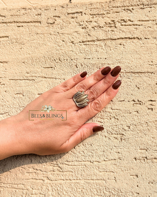 oxidised silver Lotus Ring