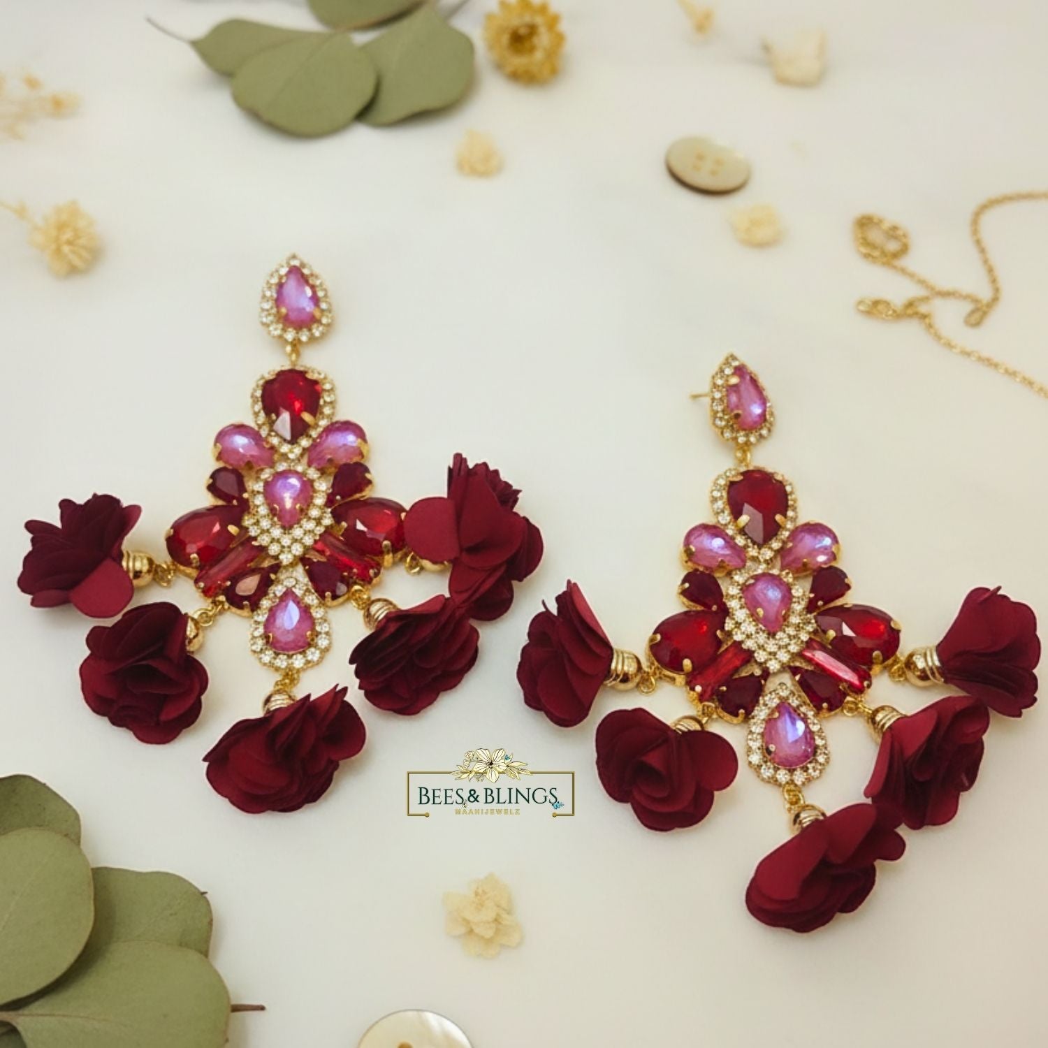 mehroon-floral-statement-earrings