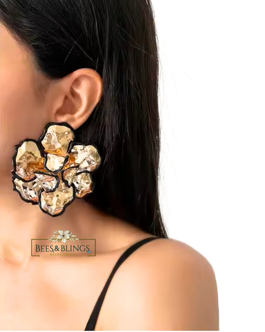 Gold Floral Statement Earrings
