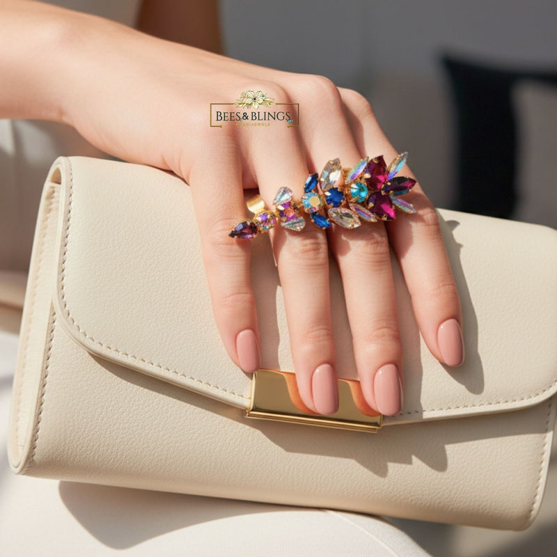 Multicolour Two Finger Statement Ring