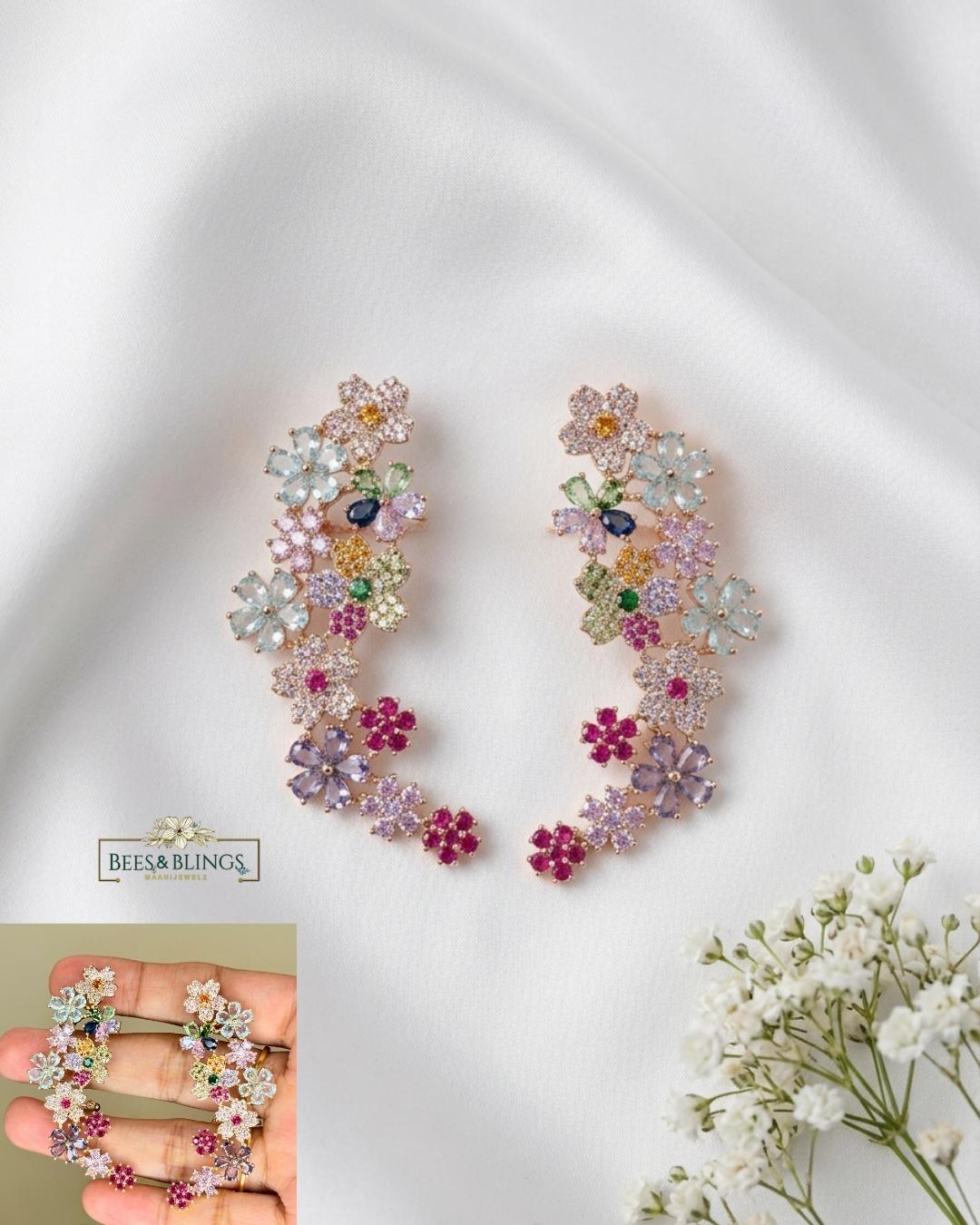 Multicolor Floral Crystal Ear Cuff