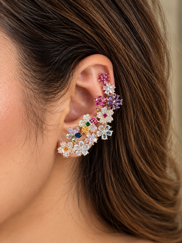 Multicolor Floral Crystal Ear Cuff