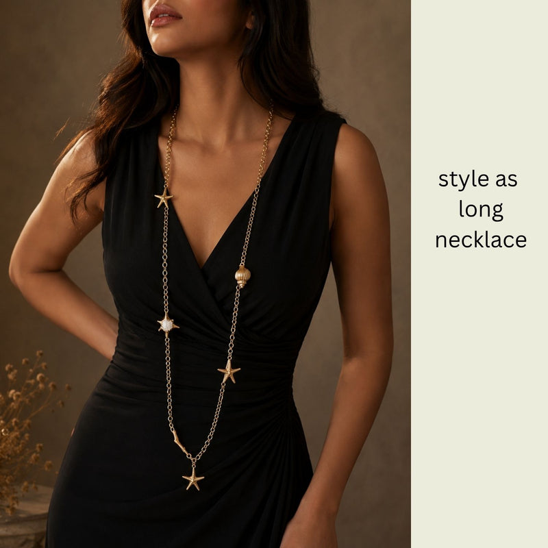 Gold Starfish Charm Statement Necklace