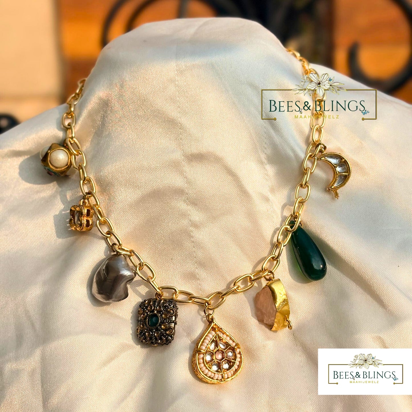 kundan charms party necklace