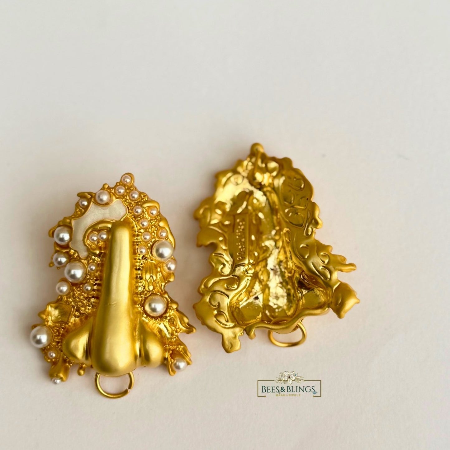 Gold Pearl Baroque Stud Earrings