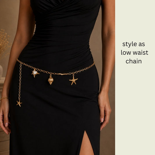 Gold Starfish-Seashell Charm  Necklace