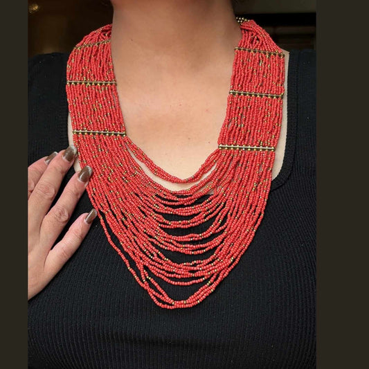 Red Beaded Multi-Strand Necklace