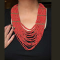Red Beaded Multi-Strand Necklace