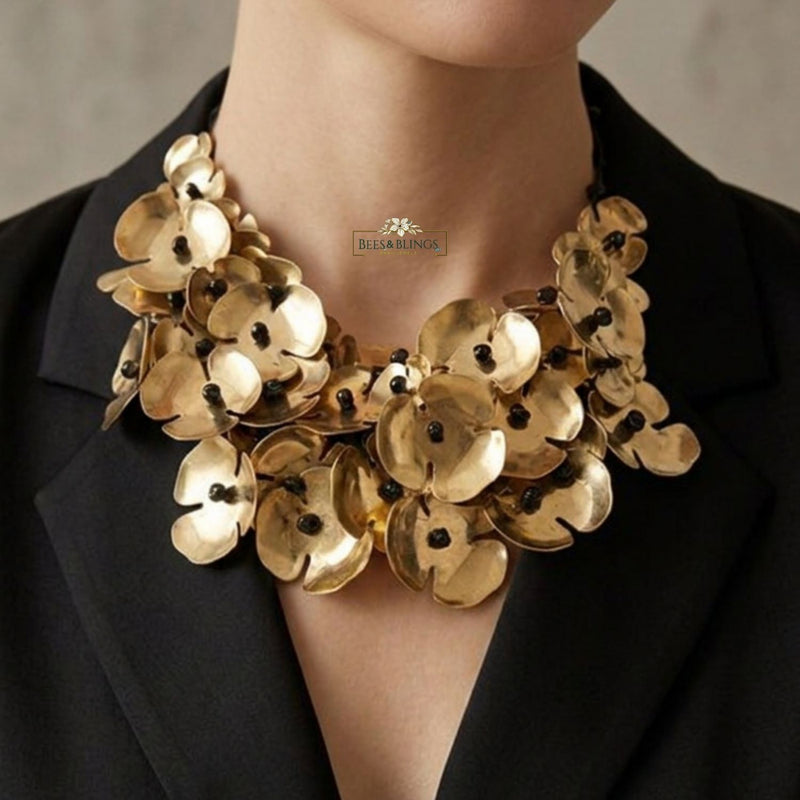 Gold Floral Bib Necklace
