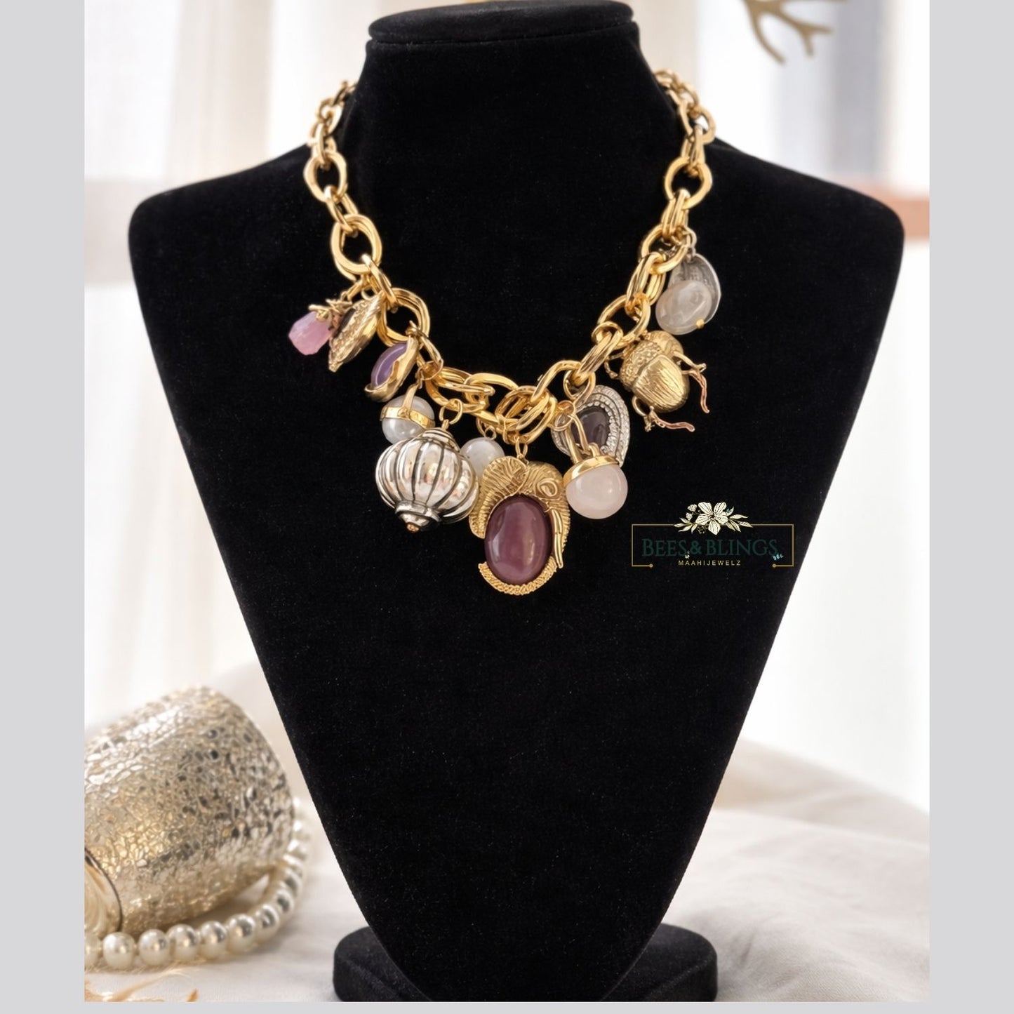 anti-tarnish charms statement necklace