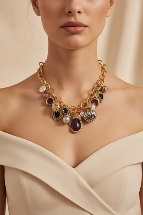 anti-tarnish charms statement necklace