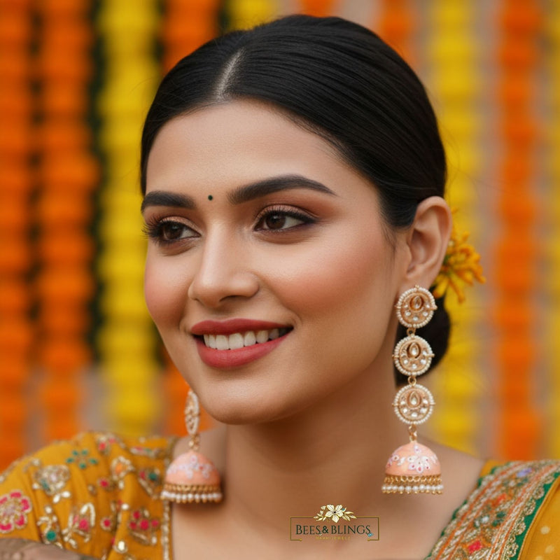 Peach Kundan Wedding Jhumkis