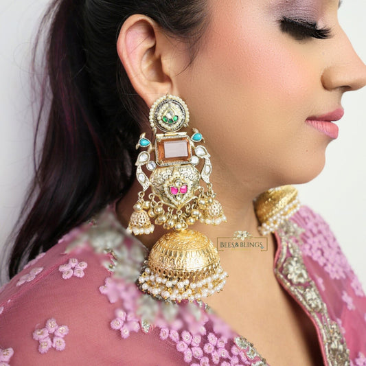 Gold Kundan Bridal Jhumka Earrings( RAS RASIYA)