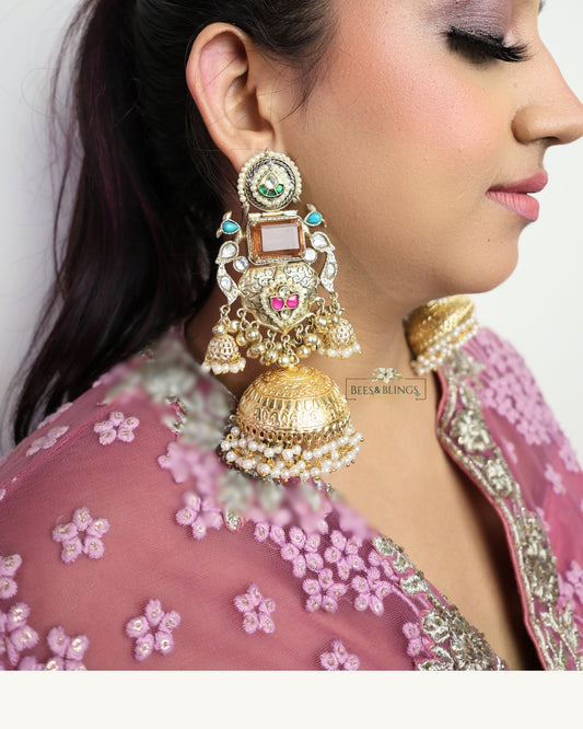 golden-peach-ras rasiya-jhumkas