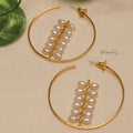 golden pearl hoop statement earrings