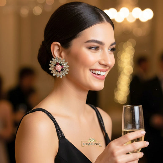 Pink-crystal-Statement-studs