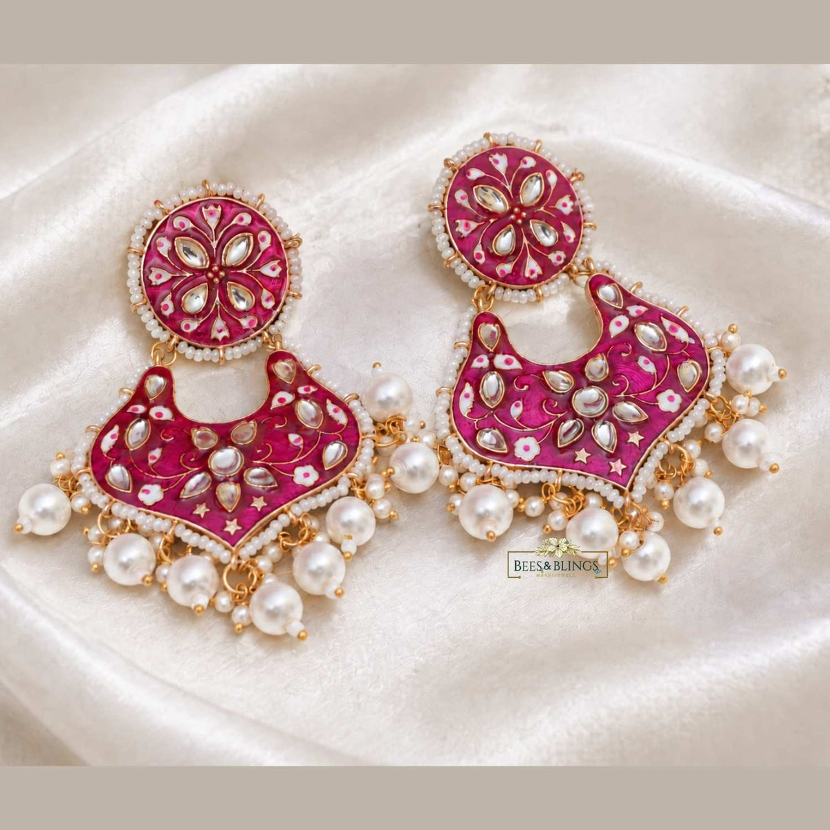 Pink meenakari Ethnic kundan earrings