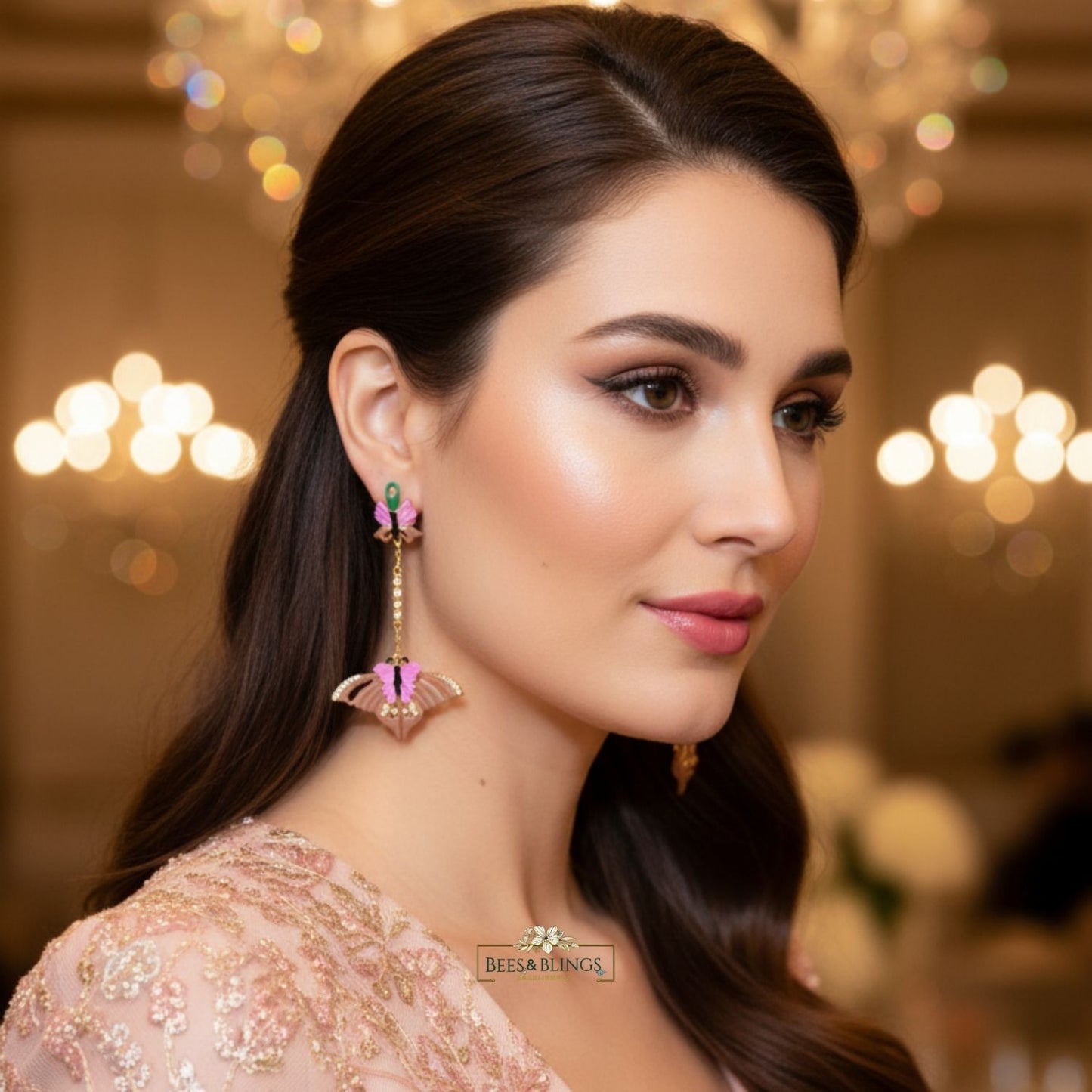 pink butterfly party earrings