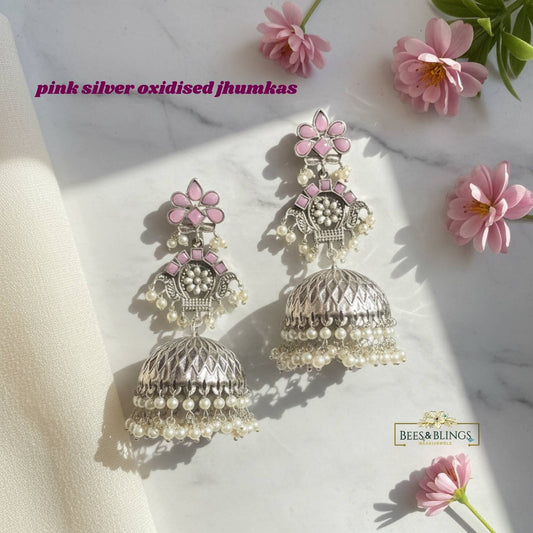 Silver Oxidised Wedding Jhumkas