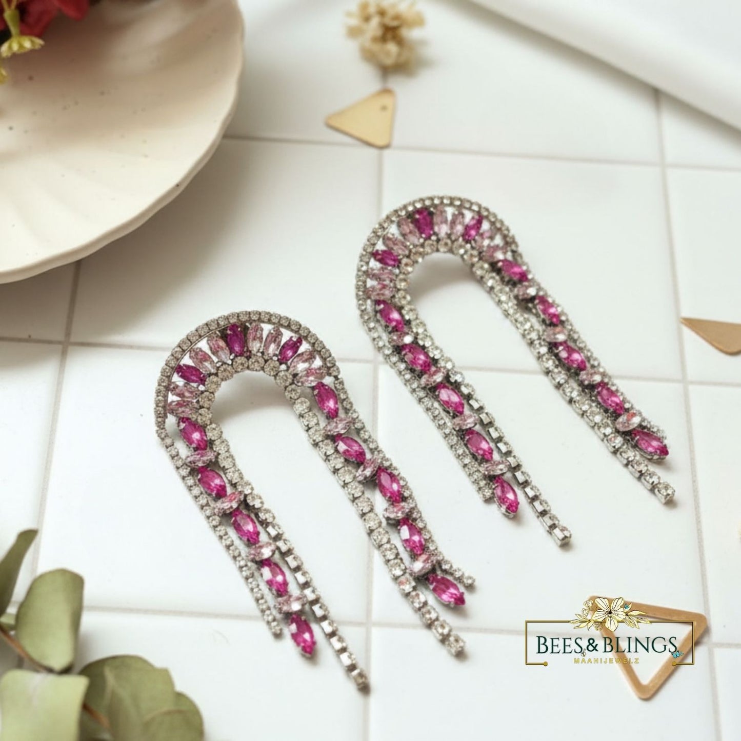 pink drop tassel earrings
