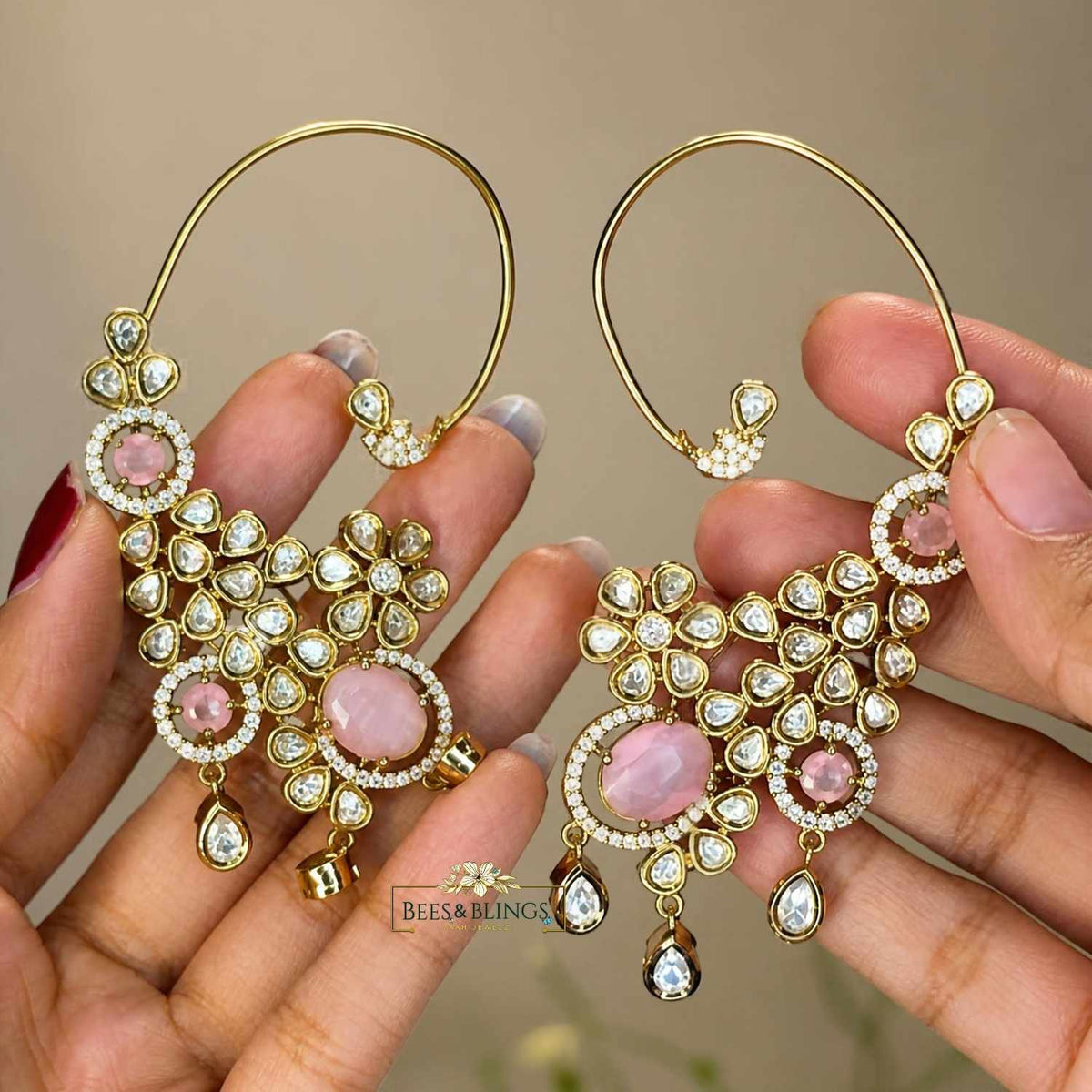 White Kundan Ethnic Earcuffs