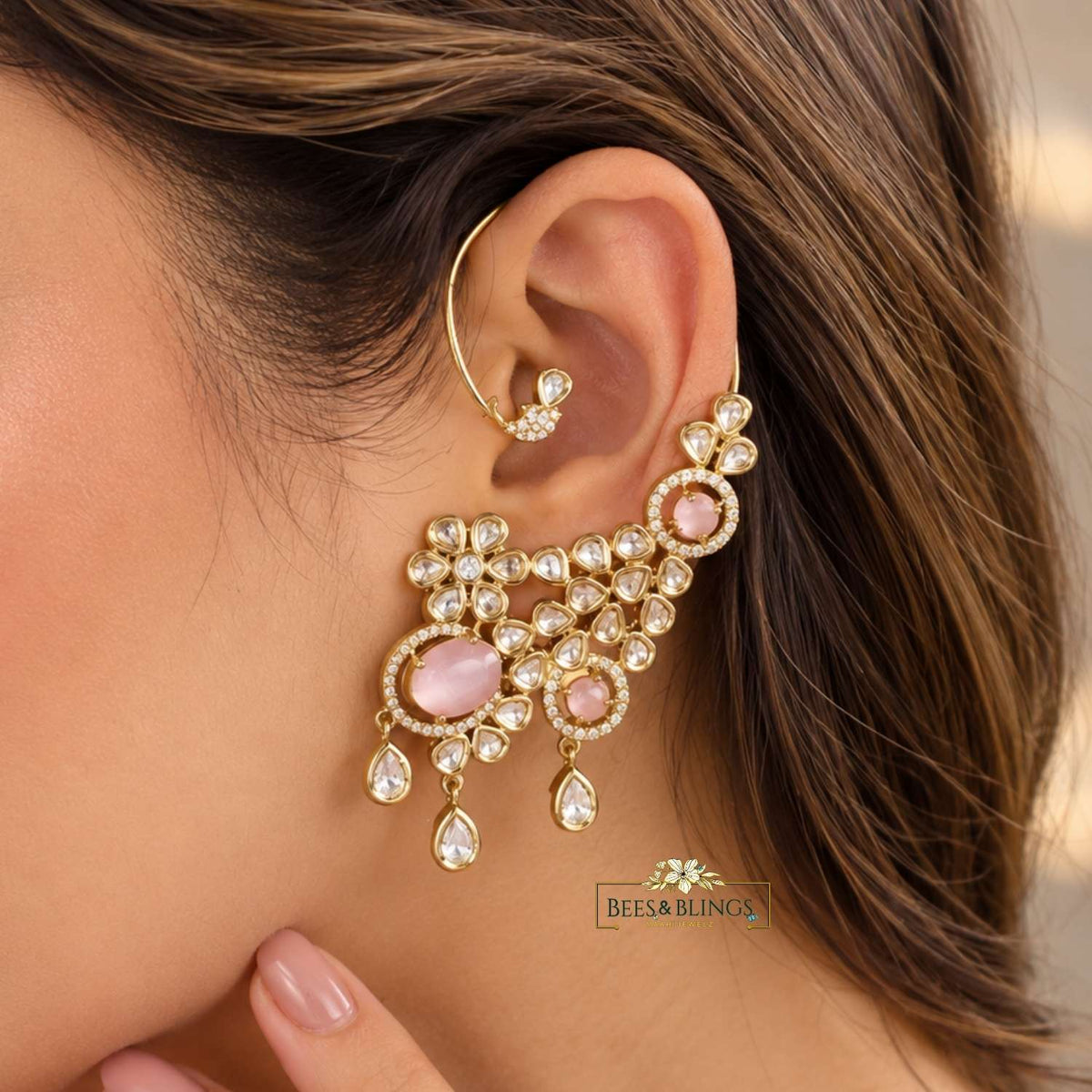 White Kundan Ethnic Earcuffs