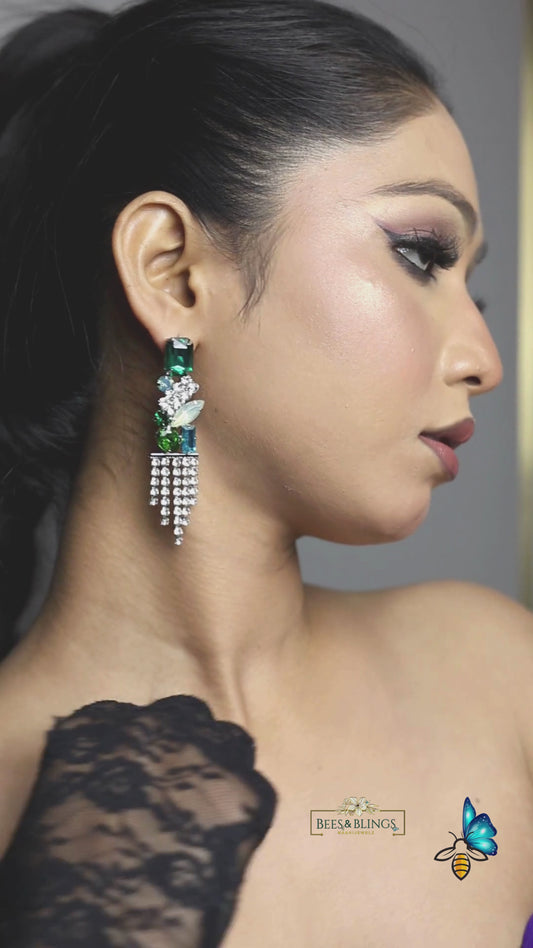 noura green drop party earrings