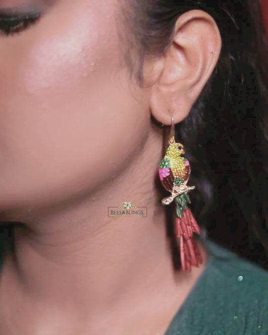 colourful bird statement earring