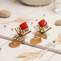 red-golden-coin-statement-earring