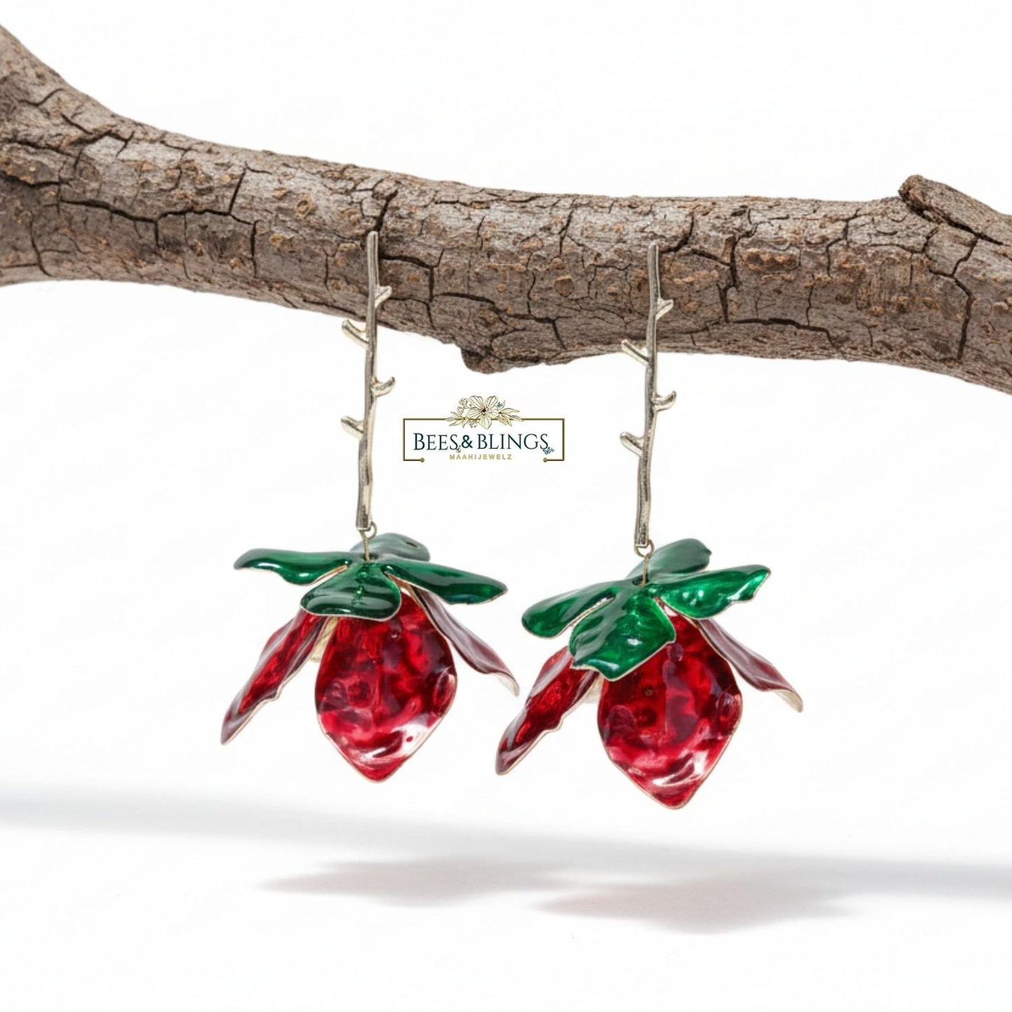 red-green-floral drop-statement-earring