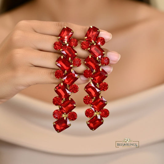 Ruby Red Crystal Statement Earrings