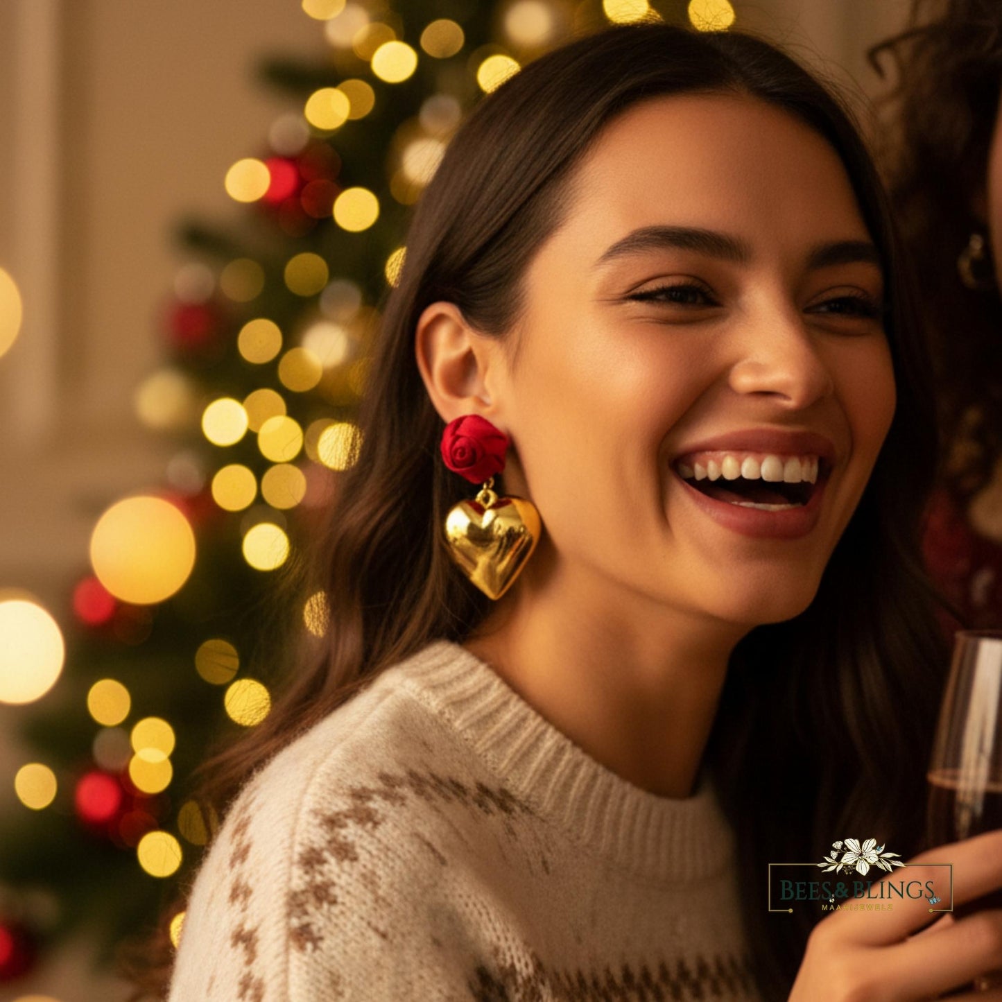 redheart-earrings-model