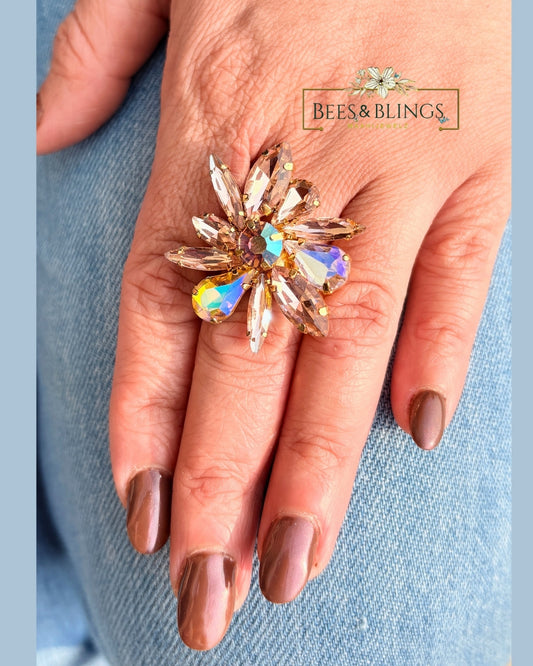 rhinestone pink statement ring