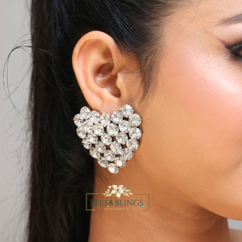 silver heart statement earrings