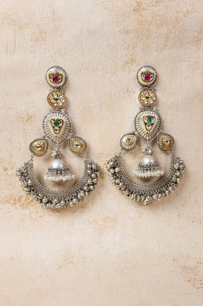 Silver Kundan Ethnic Jhumkis
