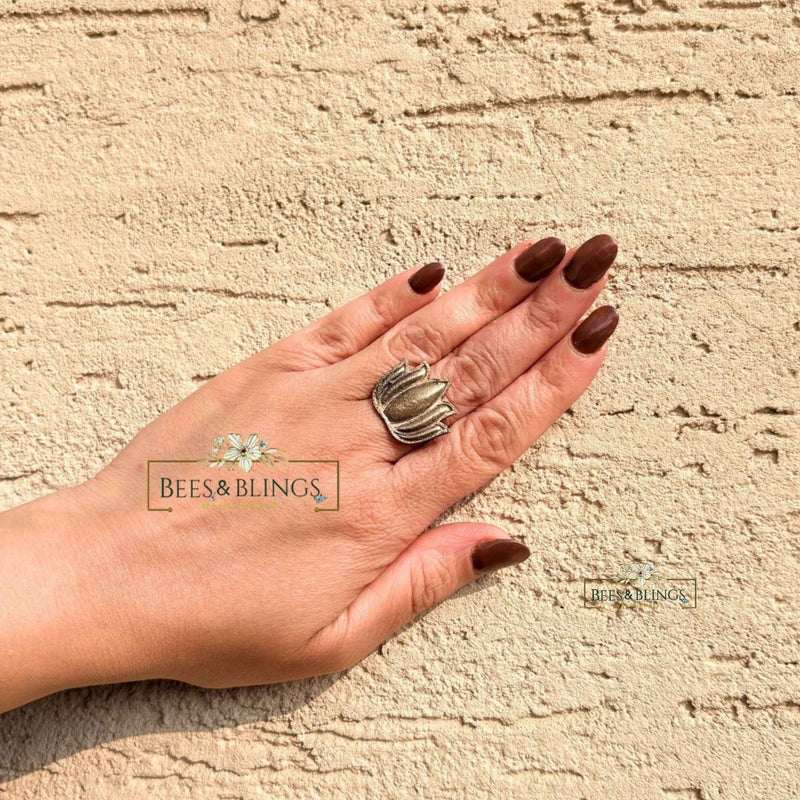 silver oxidised Lotus Ring