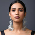 Silver Long Floral Earrings