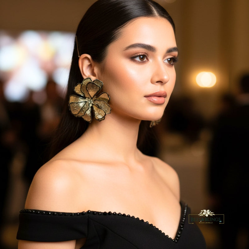 Silver Floral Statement Earrings