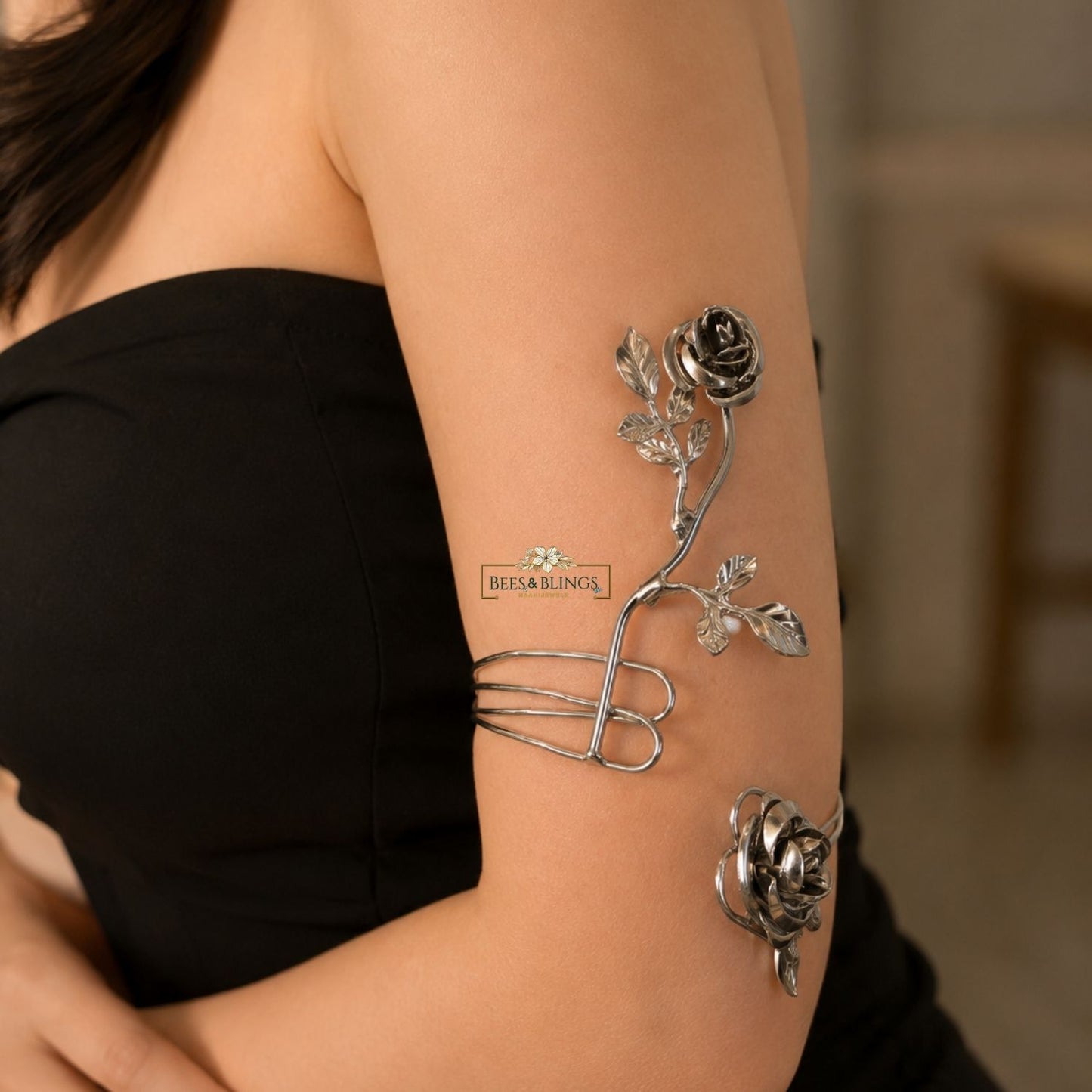 Silver floral Arm cuff