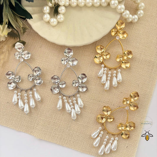 Silver-floral-partywear-drop-earrings