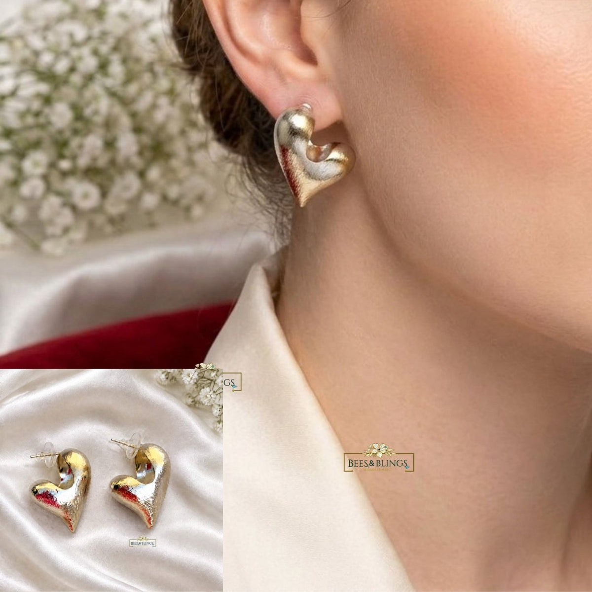 Silver Heart Statement Earrings