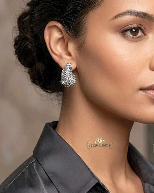 Silver Crystal Teardrop Statement Earrings