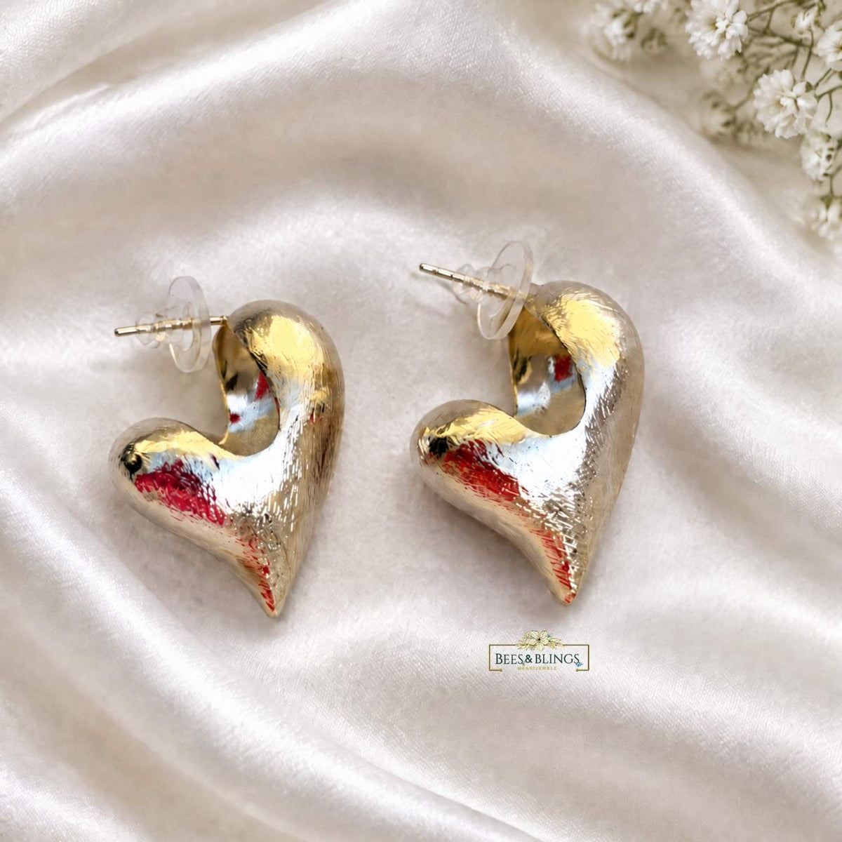 Silver Heart Statement Earrings