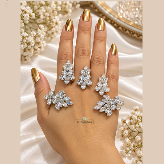 Silver Crystal Leaf Statement Ring